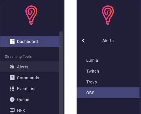 Lumia Stream obs alert navigation